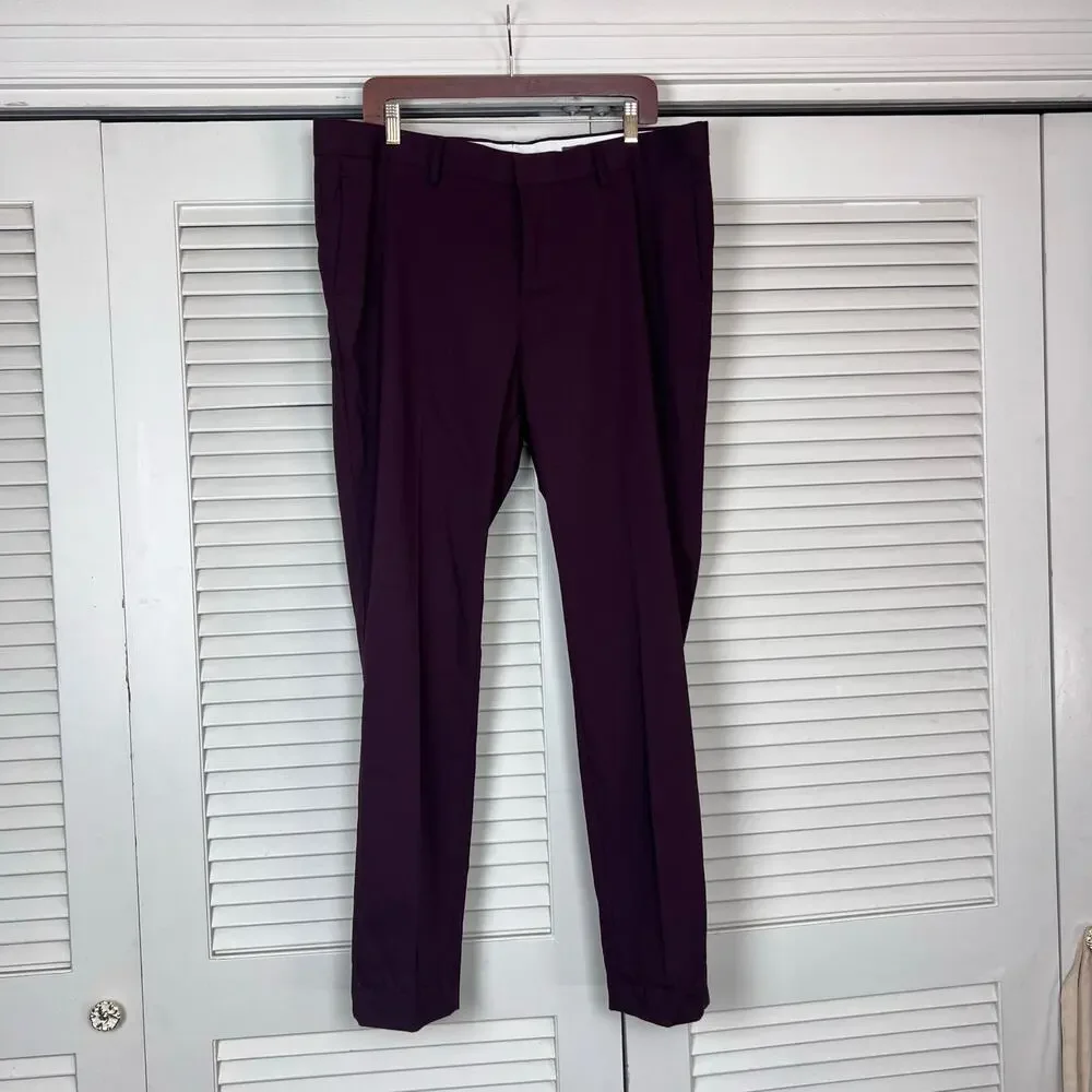 H&M Burgundy Skinny Fit Stretch Dress Pants Mens 40 Regular - Picture 3 of 7